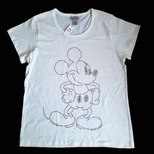 Disney Mickey Mouse Pink Embellished Rhinestone Women's Short Sleeve Top Large